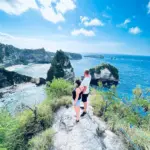 Panoramic view of the Thousand Islands rock formations in the ocean off East Nusa Penida